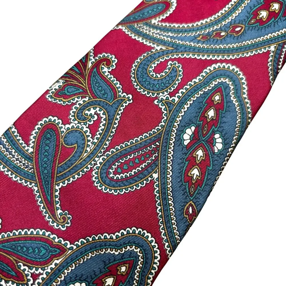 Christian Dior Monsieur neck tie designer classic all silk red blue gray paisley